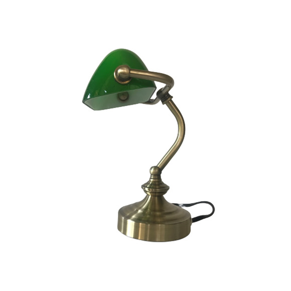 Vintage Brass Bankers Desk Lamp-Green Glass Shade - Picture 2 of 4
